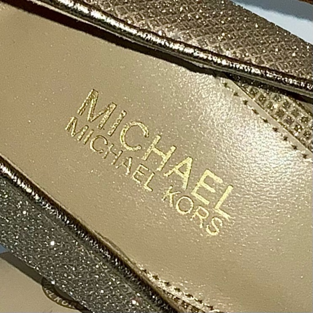 MICHAEL Michael Kors Pale Gold Glitter Chain Mesh Platform Pumps - Picture 12 of 16